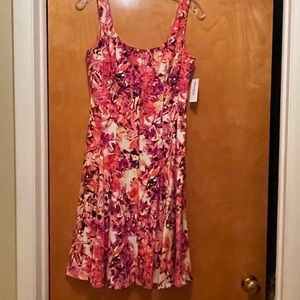 Dressbarn - Size 8 Pink Floral Fit & Flare Short Dress